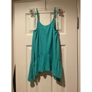 Good Luck Girl Girl's Tank Top Size M Ribbed Peplum Asymmetrical Green Mint, A47